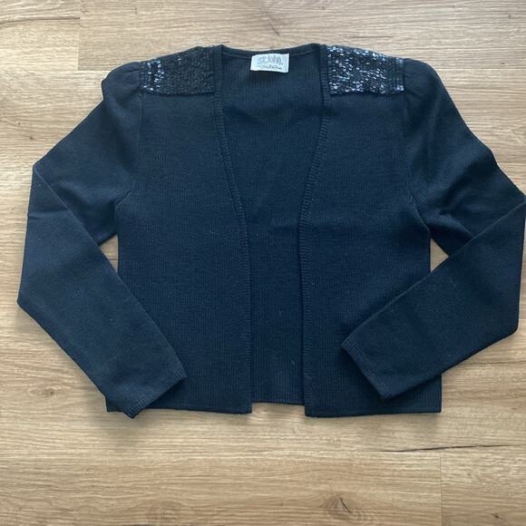 Vintage St John Black Beaded Santana Knit Jacket Cardigan sz Small - Picture 1 of 8
